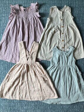 Tete a Tete Neutrals Dress Collection, sizes 90-110, sold as a LOT (4 pieces)